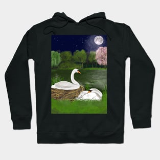 Swans nesting by moon light romantic nature Hoodie